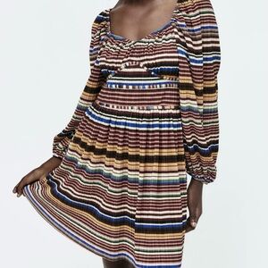 Zara Multicolored Striped Long Sleeve Mini Dress - Size Medium